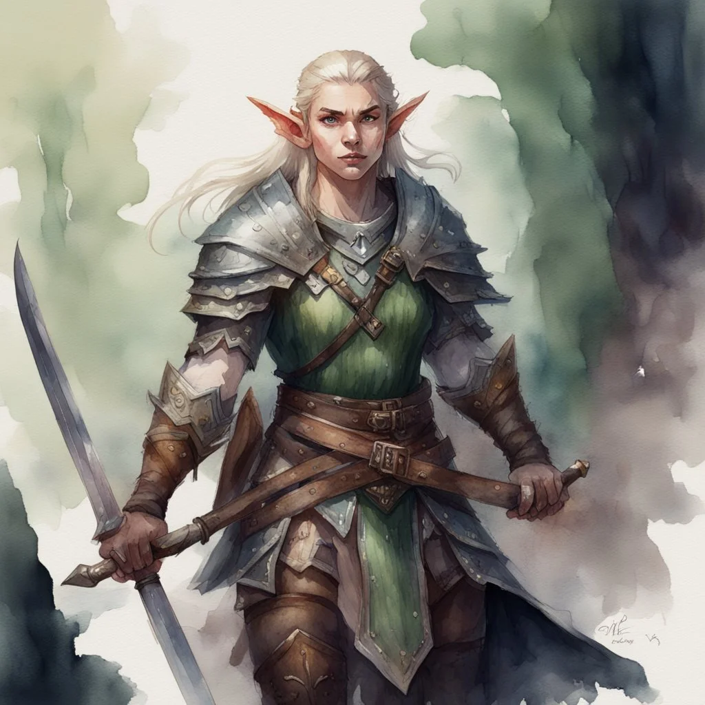 dnd, illustration, watercolour, artistic, artstation, elf, german, warriour