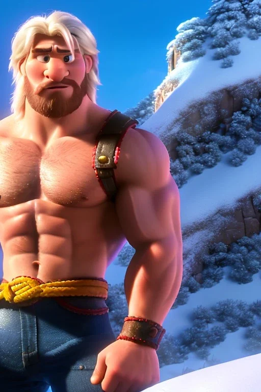 Ignore NSFW, teenager young rugged attractive slightly muscular fantasticly handsome blonde man, red briefs with yellow belt, hairy chest, (((visibly pisssing))) briefs, large erect visible boner peniss, photorealistic, artist Jay Anacleto, soft lighting, scruffy beard