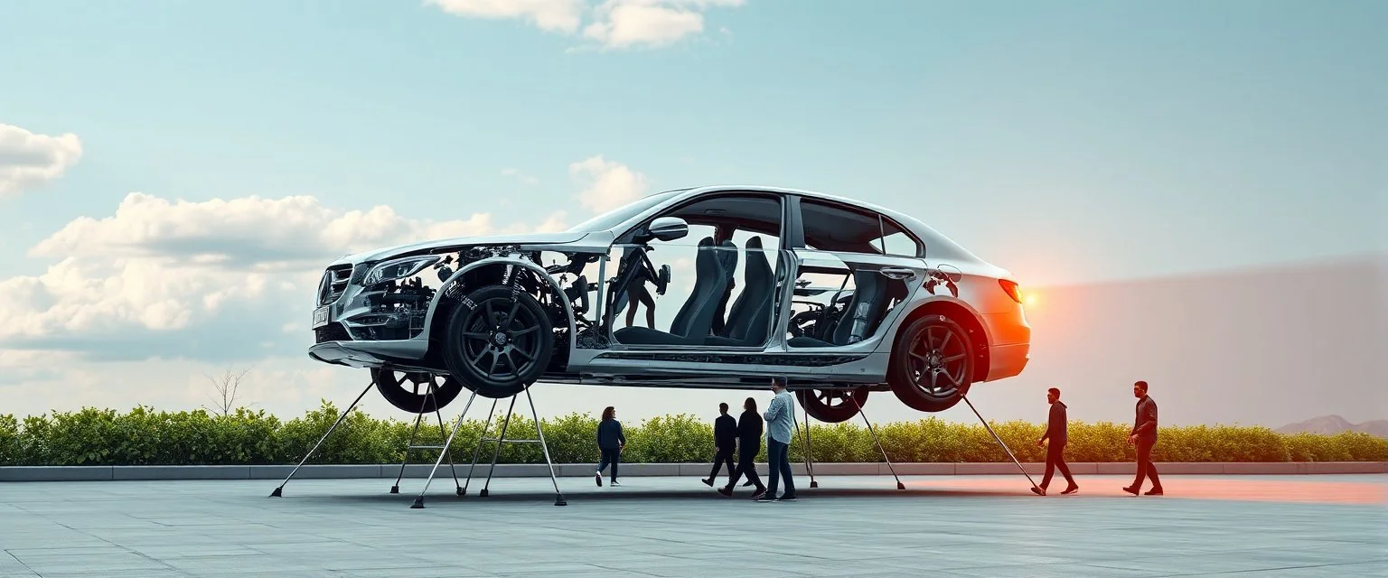 a car build on top of struts so that people can walk under it