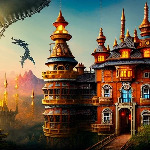 fullbody Drawing of 'sketch of steampunk Castle',intricate detail,andrea bonelli,Kilian Eng,Ohrai,evan lee,Aleksandr Sidelnikov,KyuYong Eom,three quarters frontal aerial view,toned colors,32k