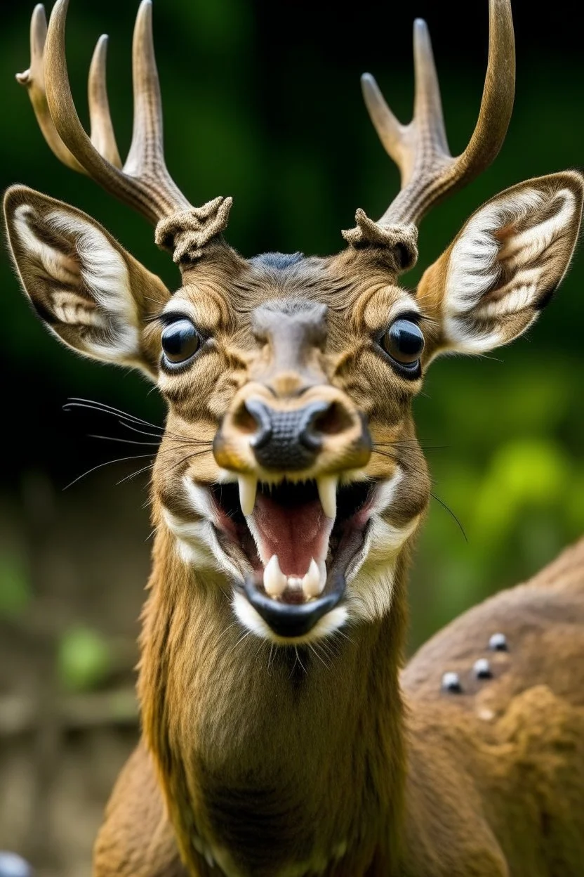 deer with frog eyes , two teeth , chiken legs