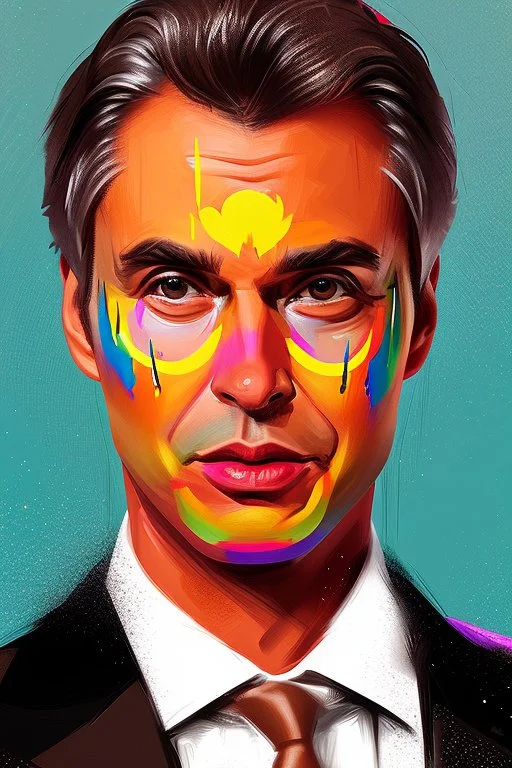 Extremely rich guy portrait with pride paint in face