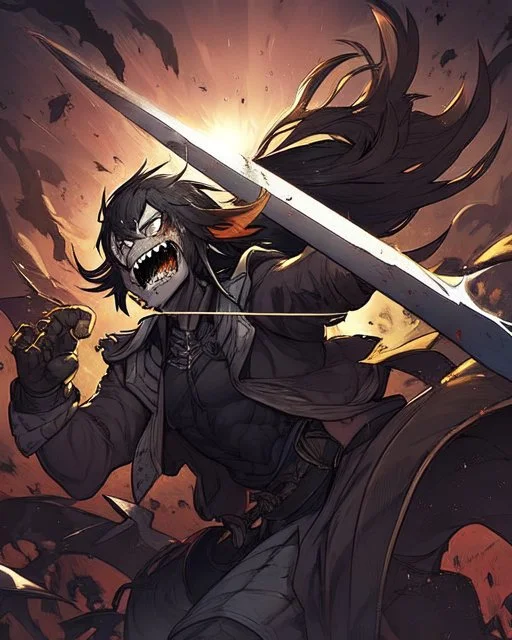 screaming scary zombie human berserker meaty black hair big greatsword