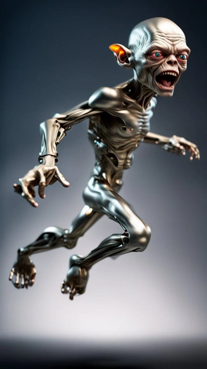 metallic terminator Gollum, jumping high