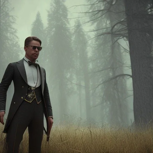 Full body, 3d render, Brad pitt 1800's men style, 1800's hair style, 1800's men clothes style,cleaning house, hyper realistic, octane render, unreal engine 5, 8k, palace background, uhd