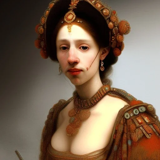 Portrait of a beautiful busty woman Rembrandt style