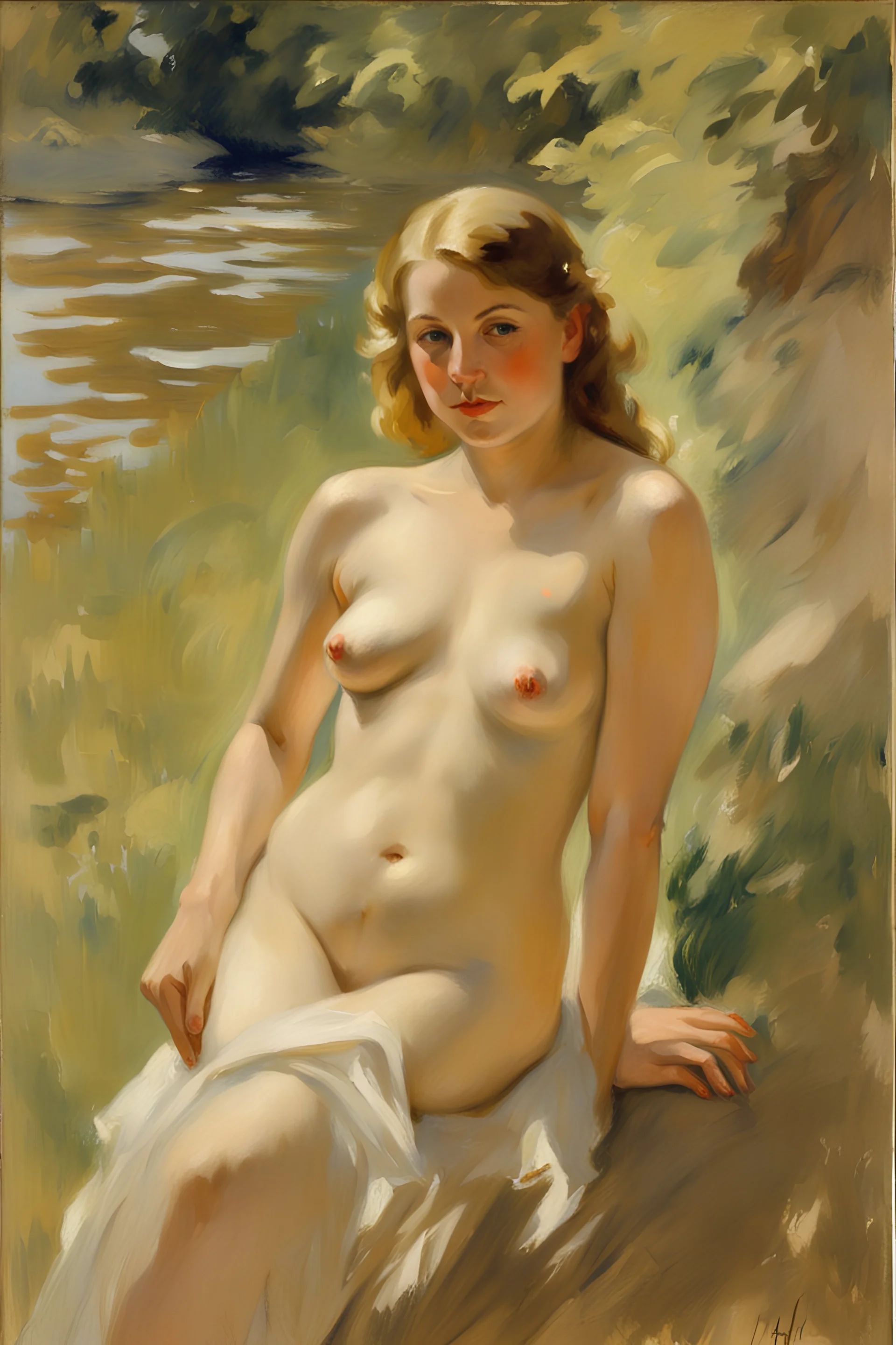 oil painting Anders zorn, portrait of a naked charming young girl