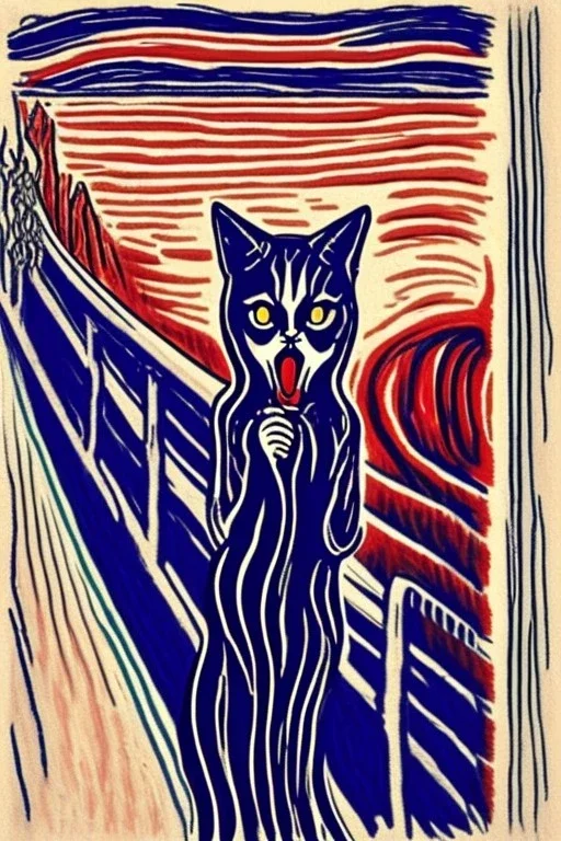 Cat The scream Edvard Munch. Painting style of Edvard Munch