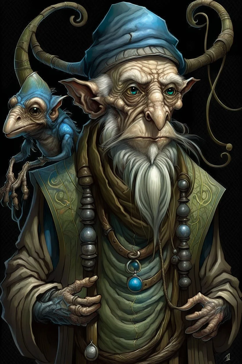 Artist Jean-Baptiste Monge style. A old biomorph male humanoid with Ant face. Bright eyes. A green and blue striped outfit. Modifiers: Tim Burton Craig Rutkowski Modifiers:neon glowing Iridescent black ink