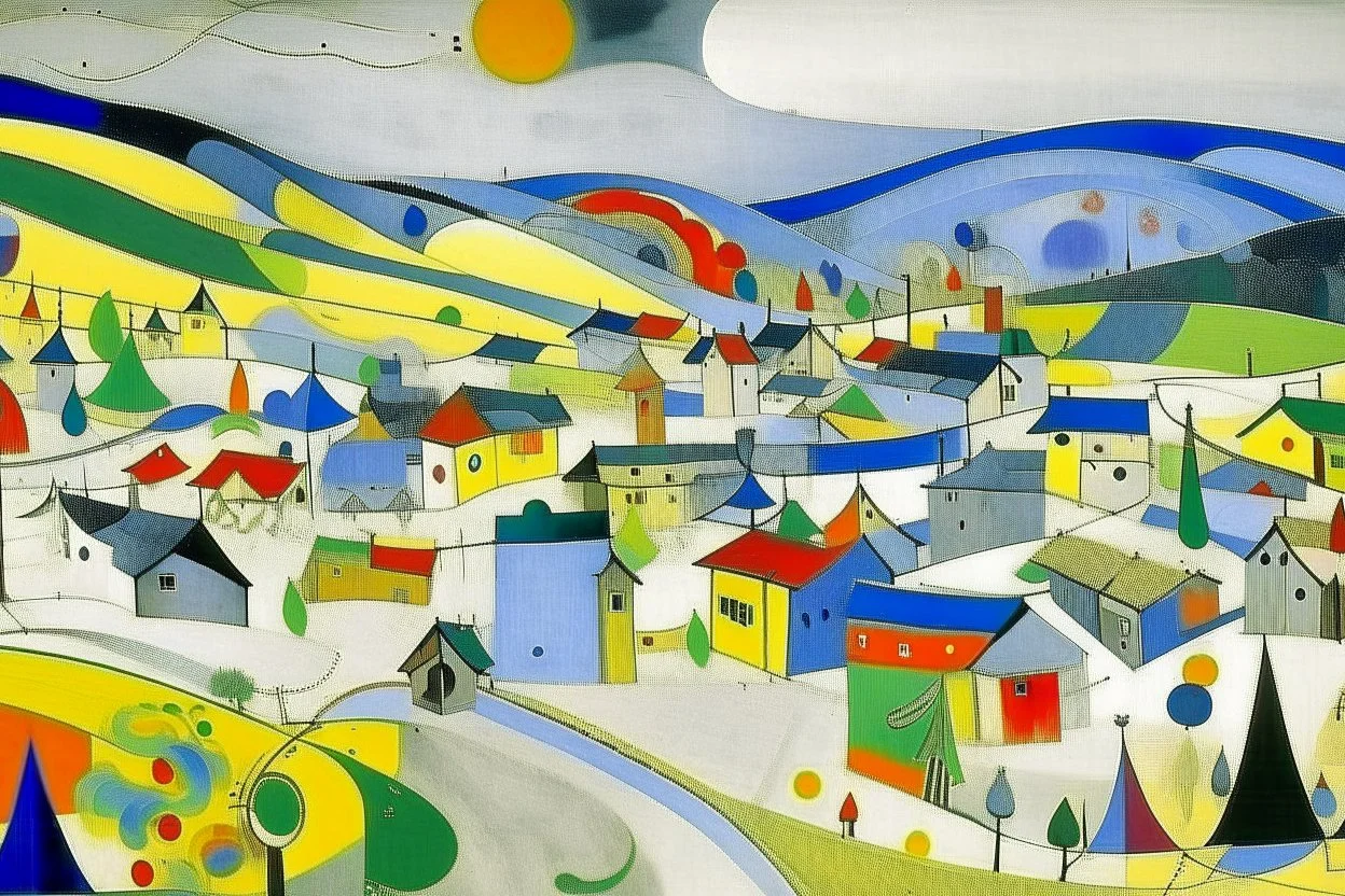 A simple light gray village painted by Wassily Kandinsky