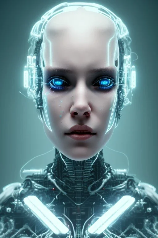 cyberpunk, head, women, portrai, face cry, black eye tears, tron, cyborg, robot, cyborg, white hair, seven , perfekt, real, dream, hr giger