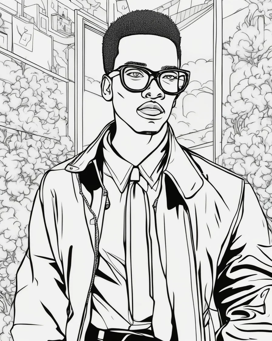 coloring page for teens, simple outlines art, cartoon style, outline drawing, bold outlines, clean and clear outlines, no tones color, no color, no detailed art, art full view, wide angle, white background, Malcom X.