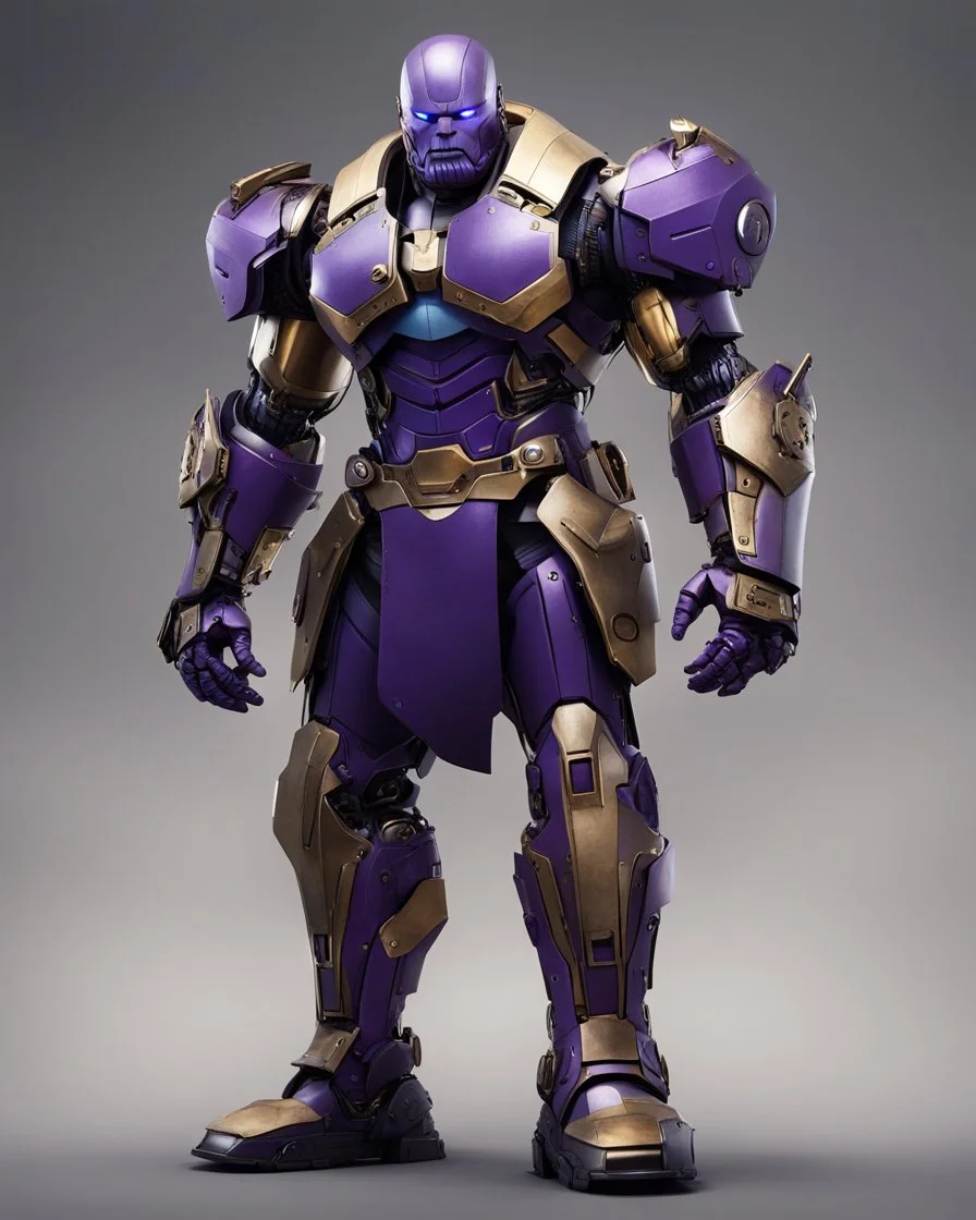 A brave robo thanos warrior with leather and metal combat clothes robotic metal with Chafee robo fighter dark