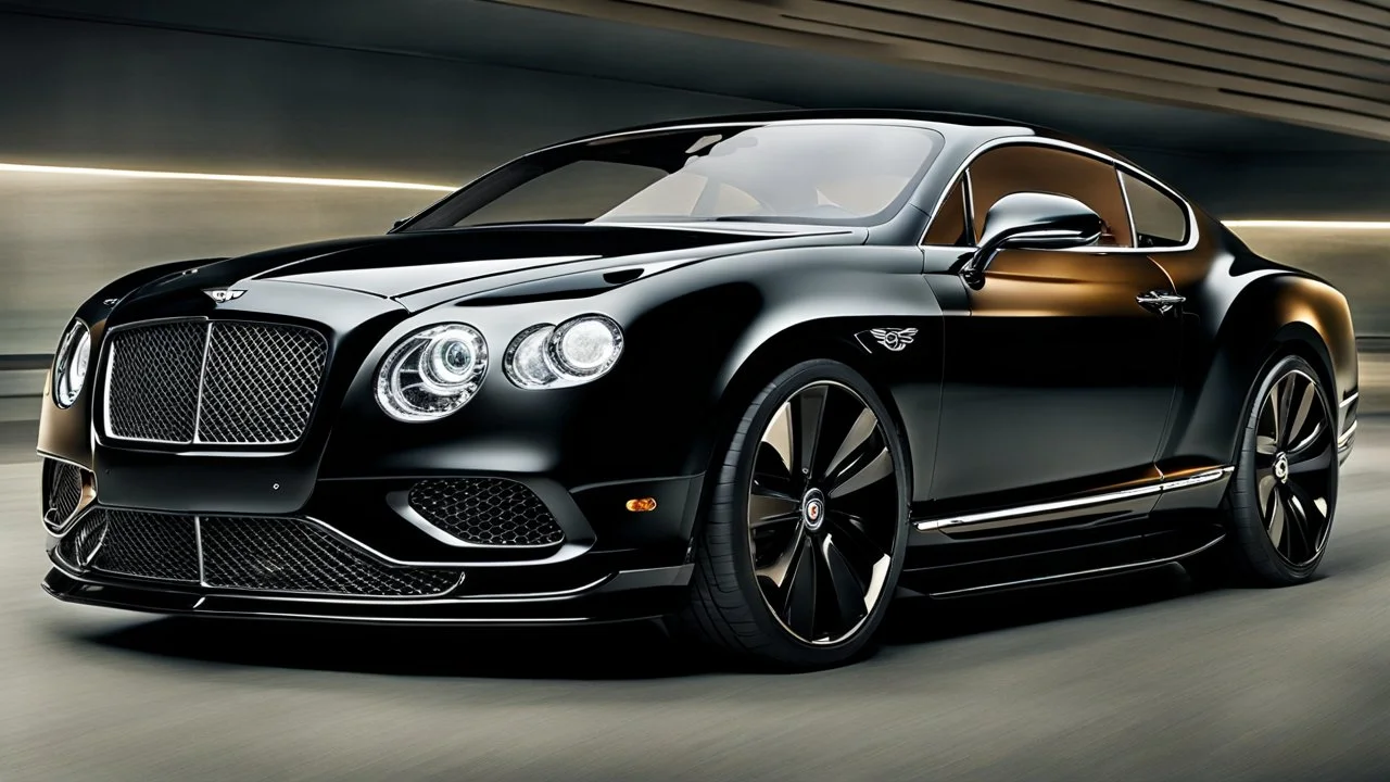 A sleek (((Black Bentley Continental GT))) with glossy contours and luxurious details, adorned with (((shark teeth ornamentation))), cutting through the air like a predator, reflecting a modern spin on classic elegance