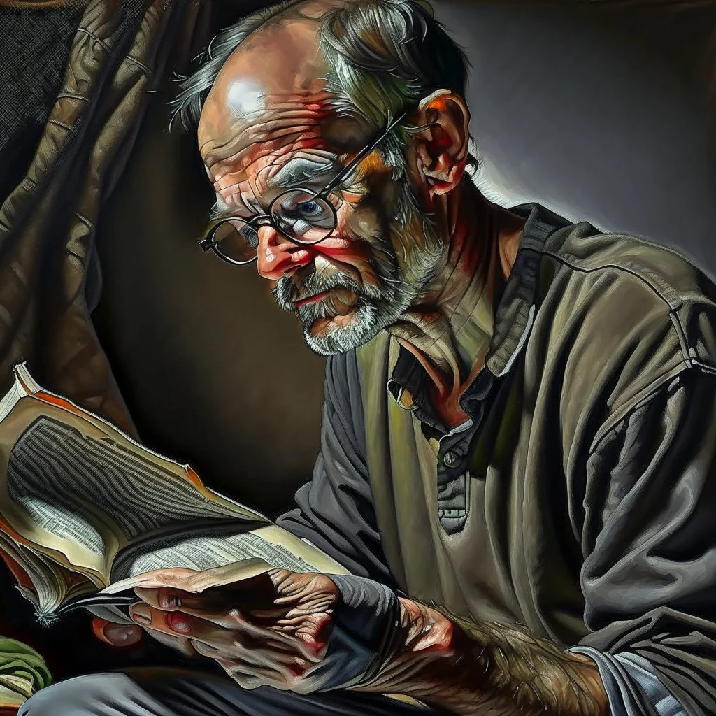 man reading, painting, portrait, highly detailed