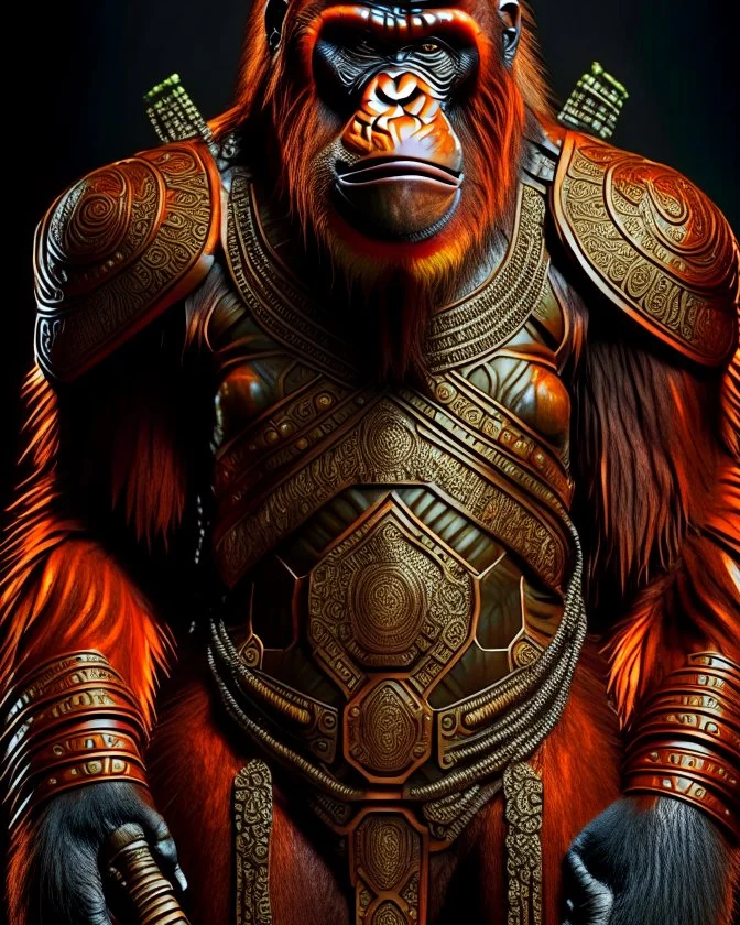 Orangutan Assassin Gothic flat symmetrical design full body standing arms full legs hyper-detailed hyper-realistic ink art full legs 8k