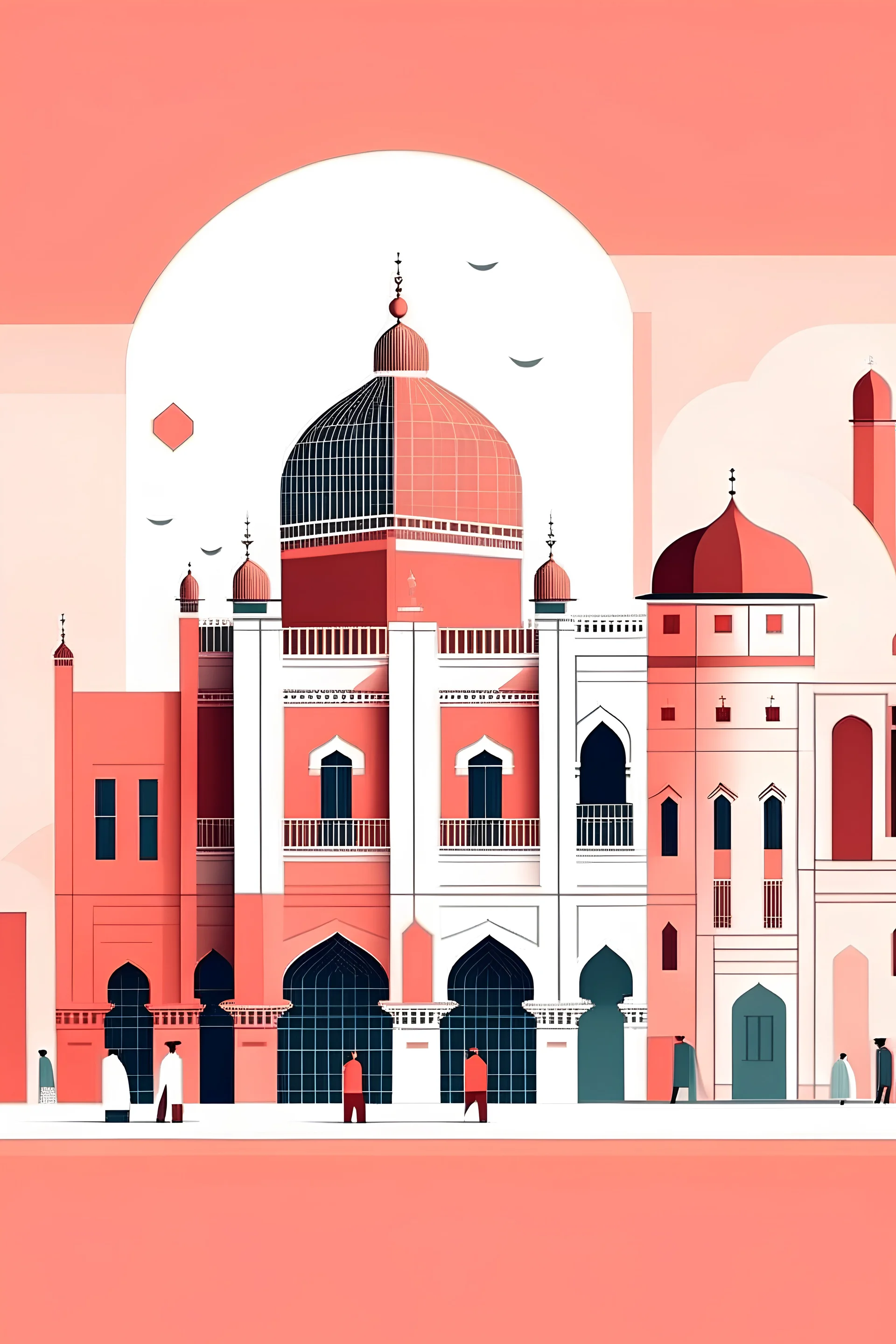 generate a minimal architecture illustration reflecting the meaning of Meeting, incentives,conference, exhibition sector, and make it more of jaipur architecture language