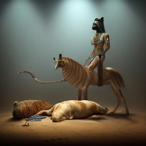 dead animals in ancient egypt, dramatic, dramatic lighting, volumetric lighting, hyperrealism, 8k, high quality, photorealistic, lot of details