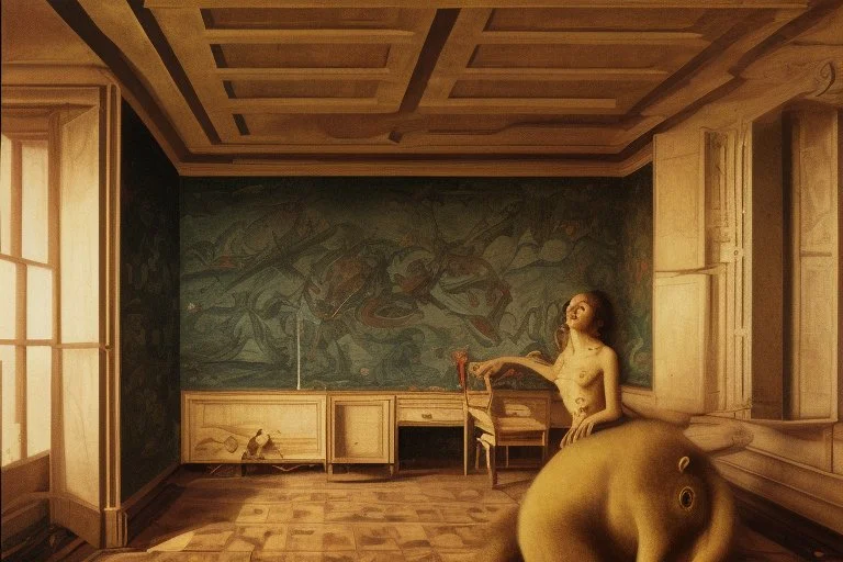 a chimera in a liminal room depicted by balthus