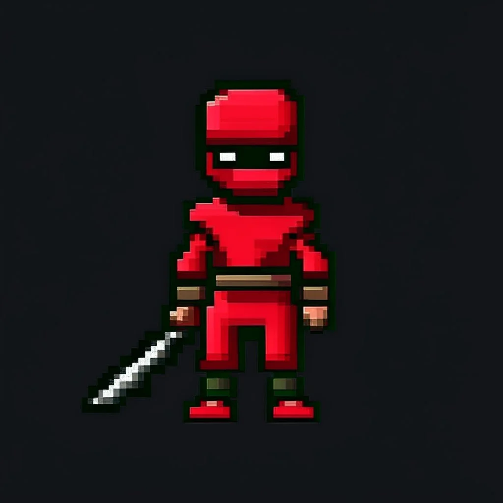 a pixel art style simple 32-bit Ninja with a red outfit