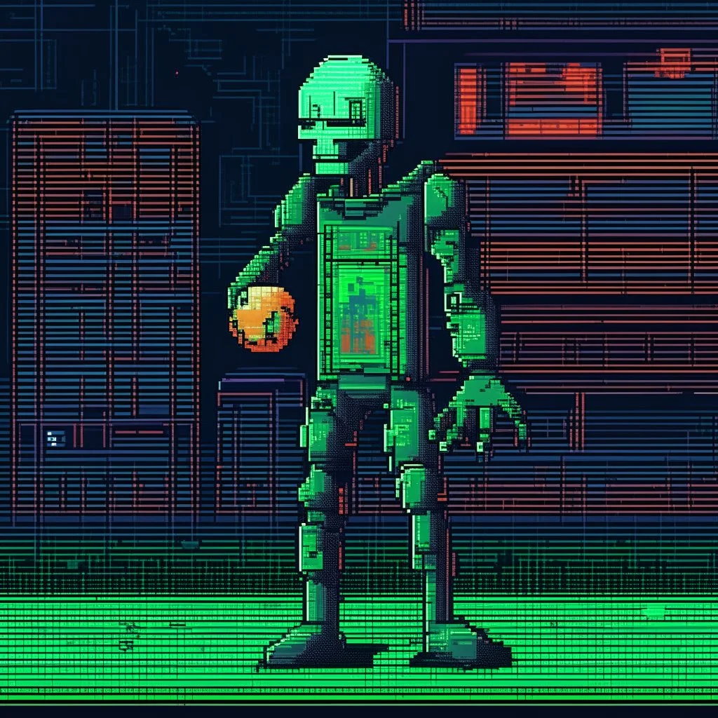 A pixel art cyberpunk version of the best football predictor master pundit master alien