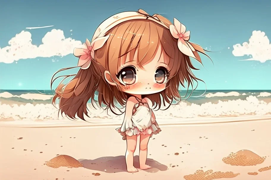 cute chibi girl at the beach