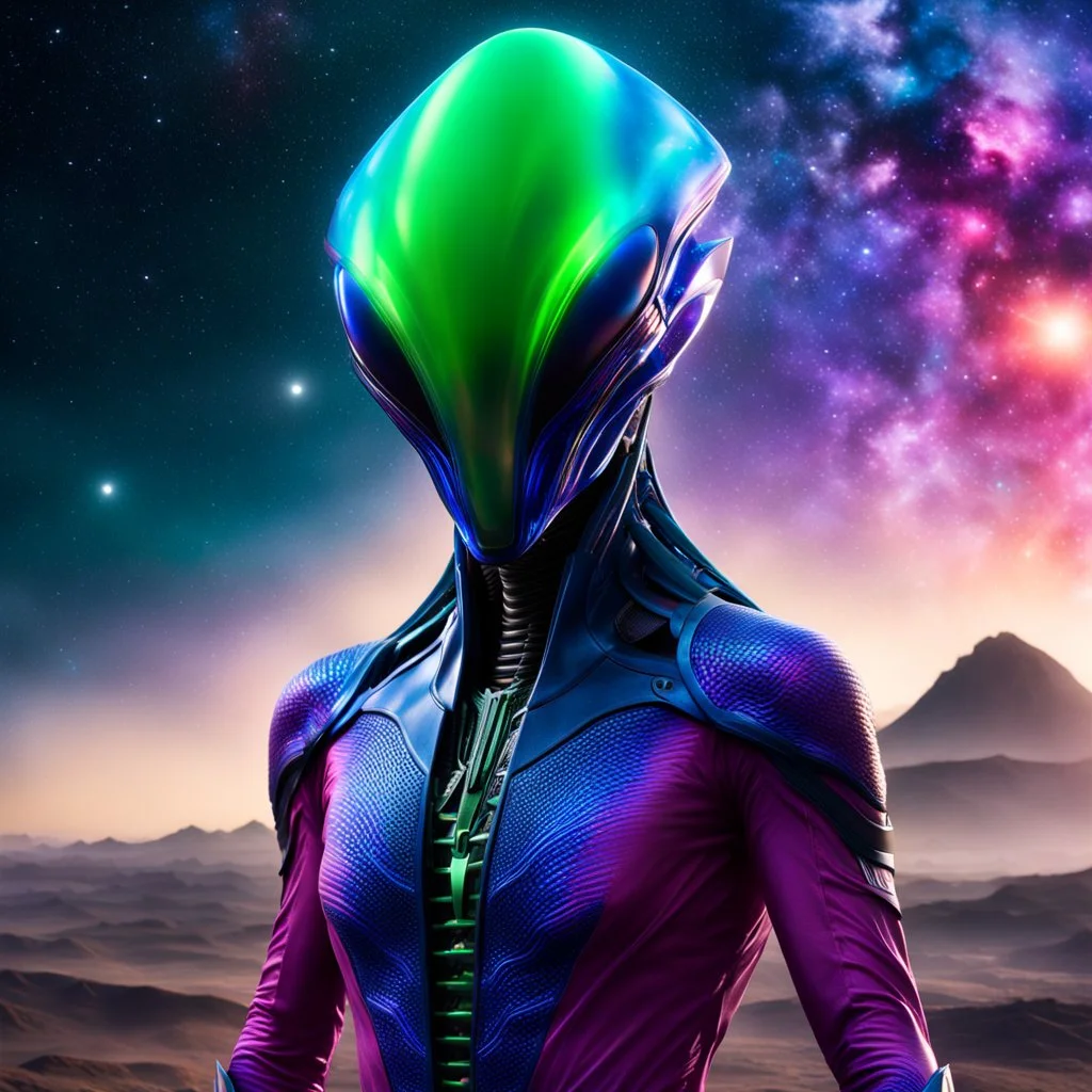 Imagine an alien from another galaxy, similar to humans, who (((does not have a big head))), (((does not have big eyes))). With contrasting colored clothing