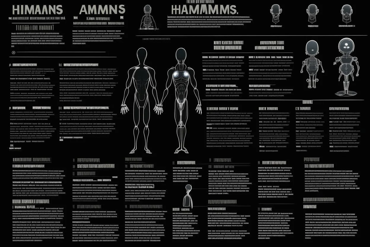 infographic made by aliens about humans beings, black background, big text