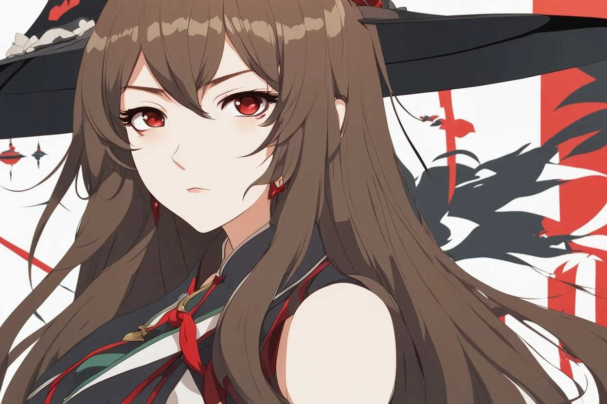 woman with long brown hair and red eyes from Genshin Impact, intricate background, intricate face, contemplative, anime style, dynamic composition