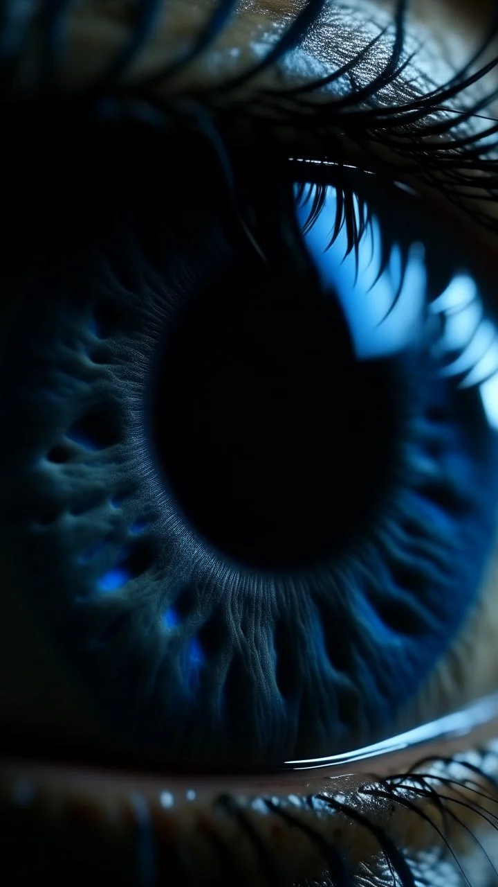 A hyperrealistic shot of A blue eye out of a spider web, intricate details, soft natural light, screen captured from 4K Blu-ray