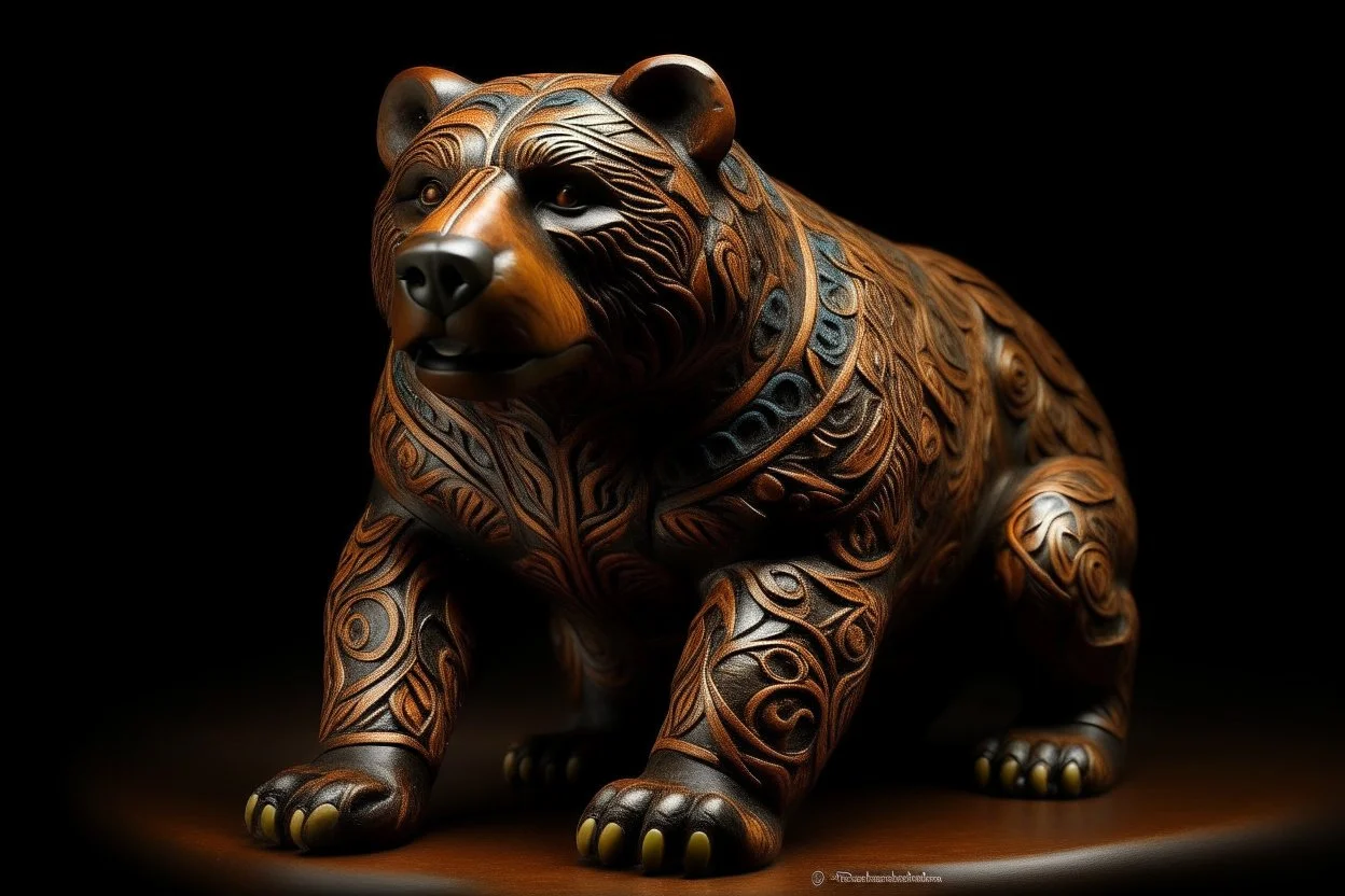 A dark brown earth elemental grizzly bear designed in Mayan architecture painted by Frank Wilson