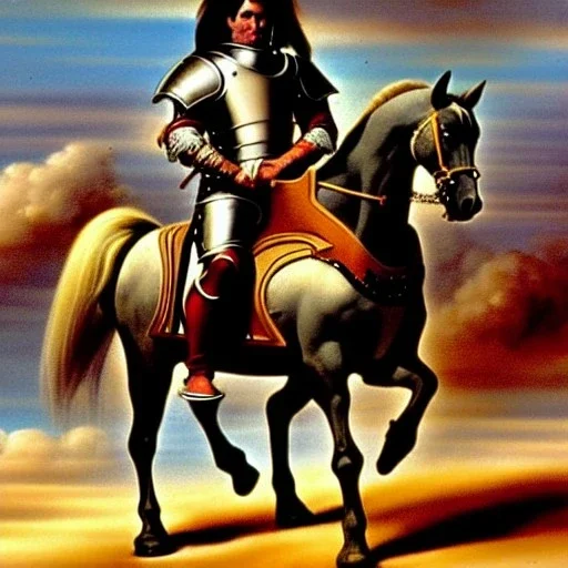 portrait of a Warrior wearing plate armor riding a horse with a sword boris vallejo Style