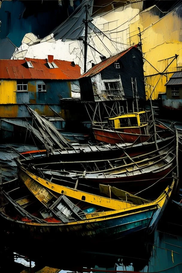 English fishing port in the style of frank Auerbach