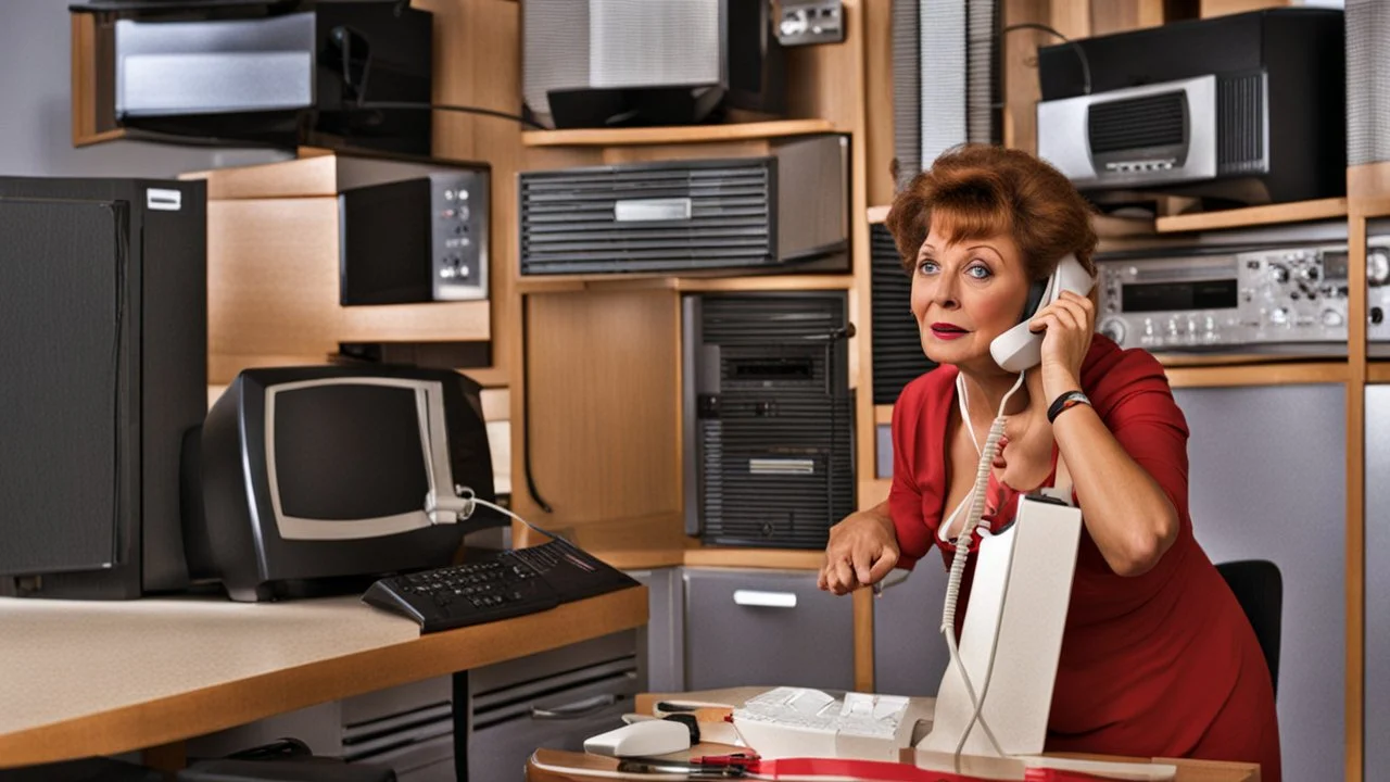 lady on the phone throws cable box