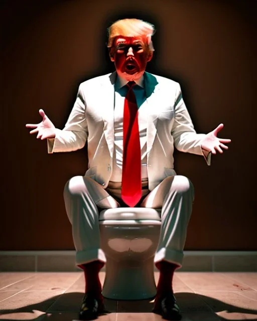 Donald Trump sitting in toilet scene, without pants, realistic image, hooper style, casual, concept art, smooth, unreal engine 5, god lights, ray tracing, RTX, lumen lighting, ultra detail, volumetric lighting, 3d.