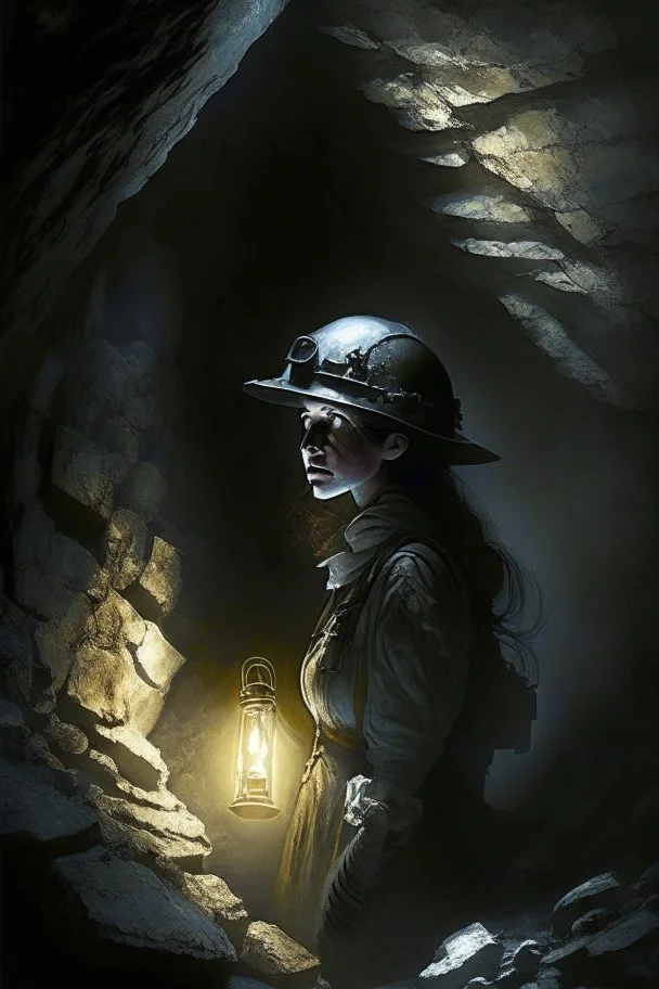 Equipped with a miner's helmet, its feeble beam of light casting eerie shadows on the ancient stone walls, Agatha stepped forward with a resolute determination. The air grew colder, the silence more oppressive, as she ventured deeper into the depths, guided by an unwavering intuition that whispered of secrets and hidden truths.