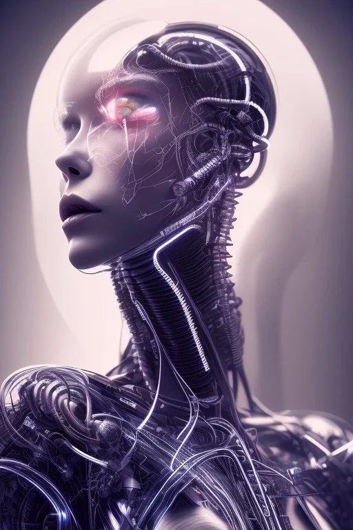 cyberpunk, glass body, women, portrai, open mouth, perfect skin, tron, cyborg , perfekt, real, dream, hr giger