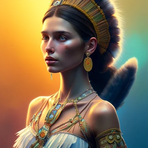 davy crocket as gypsy woman with arms above her head ,yoga artist , 4k, Masterpiece, perfect eyes looking straight up, Digital Illustration, Cinematic Lighting, Realistic, Sharp Focus, Centered, Beautifully Lit, Bioluminescent by Stanley Artgerm Lau