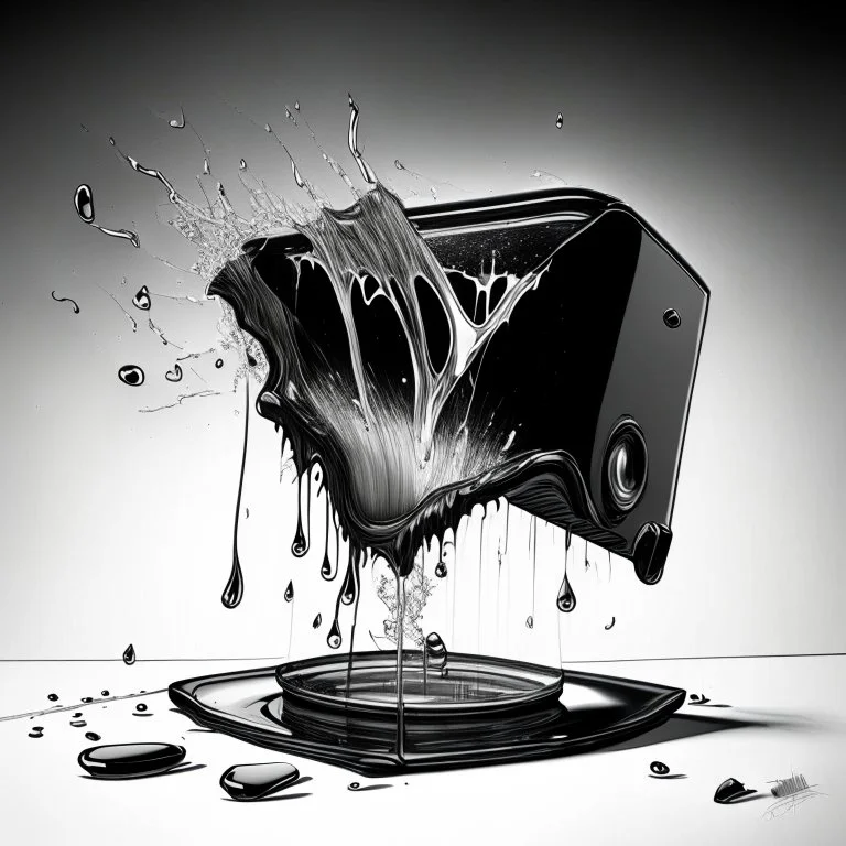 Drawing of a glass spilling over a black work style speaker