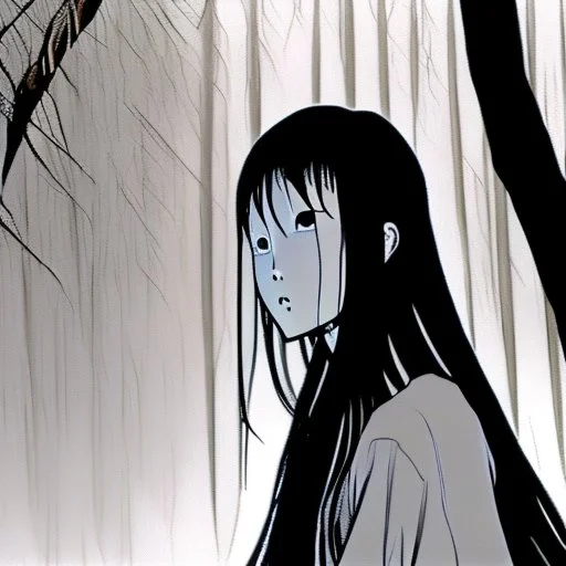 Sadako Yamamura (Ringu, 1998) ; screenshot, Dark Foggy Georgeous Horror Dark Fantasy Art by James Bousema, digital illustration, evil,wild, cold stare ,photo-realistic, 32K,dynamic colors,high details,high definition,crystal clear image,aspect ratio 33:1,DIGITAL ILLUSTRATION by James Bousema Modifiers: Nikon D850 elegant Award winning photography fantasy photorealistic very attractive