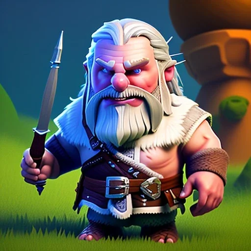 Clash of clans art style of a cute fat geralt, full body, by mobeius, au naturel, hyper detailed, digital art, trending in artstation, cinematic lighting, studio quality, smooth render, unreal engine 5 rendered, octane rendered, art style by klimt and nixeu and ian sprigger and wlop and krenz cushart