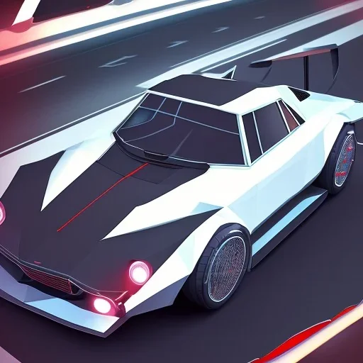 car design for low poly game, fast, cool silhuette, inspired by lamborghini, show full car