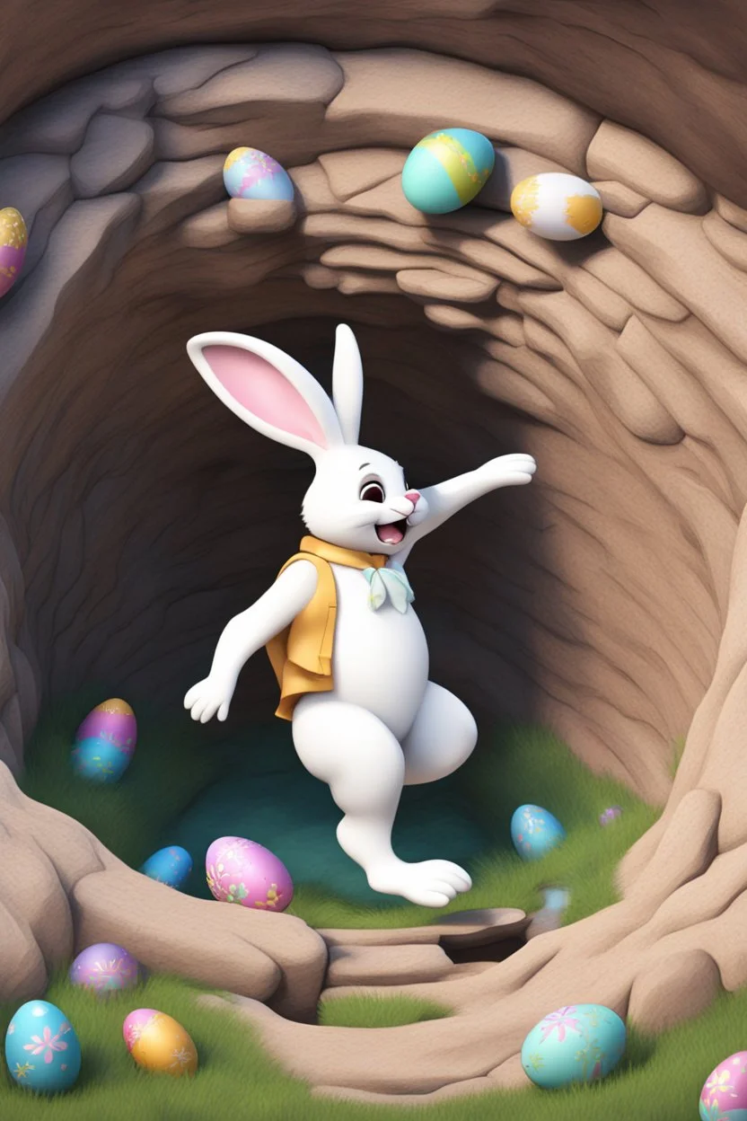 Easter bunny falling from the skye in to a pit animated