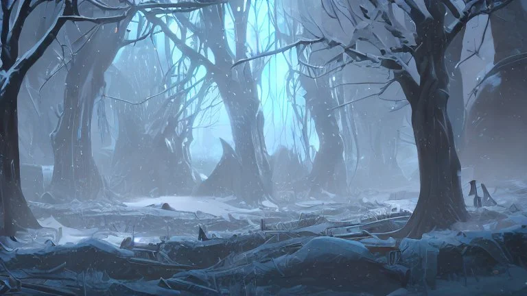 This area is a graveyard where creatures that have died from extreme cold. Each creature is encased in a thick coat of ice, preserving its remains.