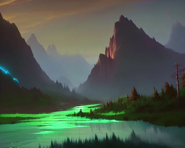 Flood lands fantasy, trees, mountains