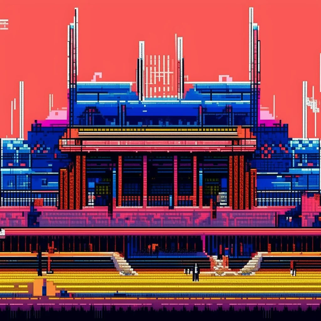 A bright pixel art cyberpunk-style illustration of the tottenham hot surs stadium 2 d pixellated punk