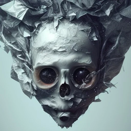 rendered in blender trash bag on his head and crumpled paper as a texture, collage paper and tape, slit - scan photography, high resolution, cinematic, unreal 6, breathtaking detailed