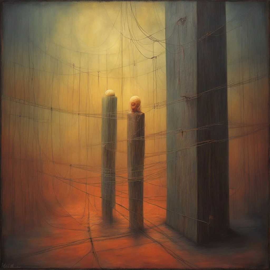 surreal abstract art, paranoid multi-level deep-seated fear of being alone, cable connections severed and boundaries crossed, weirdcore, max eerie, unsettling, by Matt Mahurin and Pawel Kuczynski and Rex Ray and Bridget Bate Tichnor, warm colors, matte oil paint, pentimento