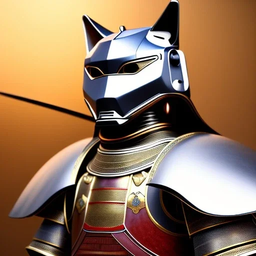 beautiful smooth realistic Japanese samurai robot cat body, run on dark cosmos background, dog еye, extremely sharp detail, finely tuned detail, ultra high definition, 8 k, unreal engine 5, ultra sharp focus, accurate sword wings, positive smile