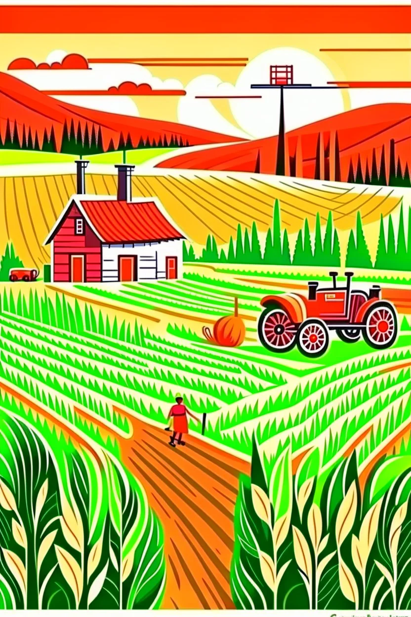 hand painted modern farming cartoon poster